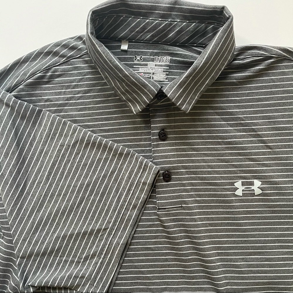 Under Armour heat gear golf polo XL gray stripe